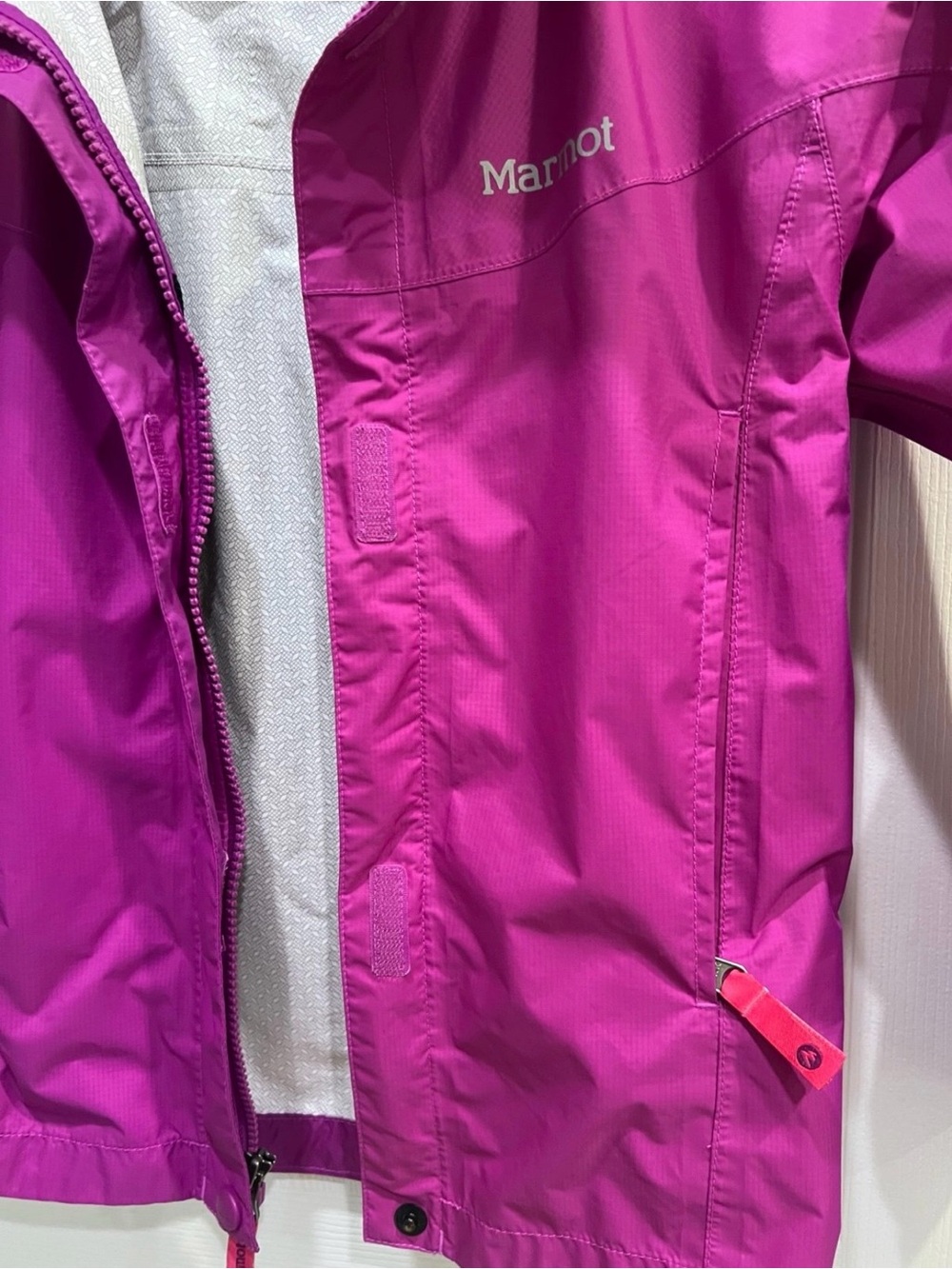 Marmot Kids Waterproof Hooded Rain Jacket - Magenta - Picture 9 of 12